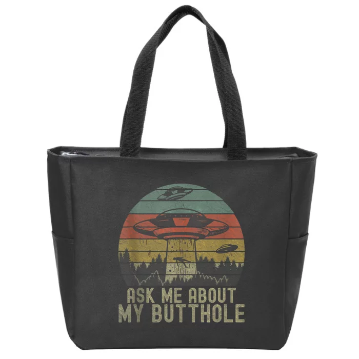 Ask Me About My Butthole Funny Retro Vintage Sunset Zip Tote Bag