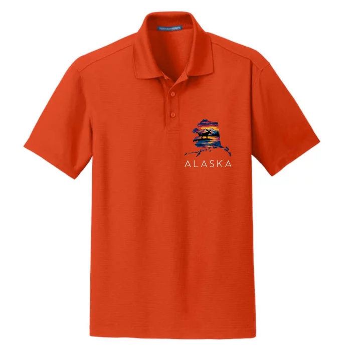 Alaskan Moose Animal Alaska Map Dry Zone Grid Performance Polo