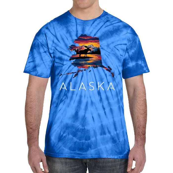 Alaskan Moose Animal Alaska Map Tie-Dye T-Shirt