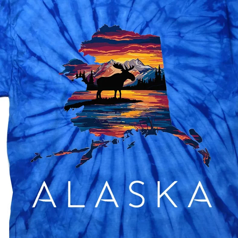 Alaskan Moose Animal Alaska Map Tie-Dye T-Shirt