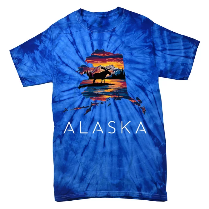 Alaskan Moose Animal Alaska Map Tie-Dye T-Shirt