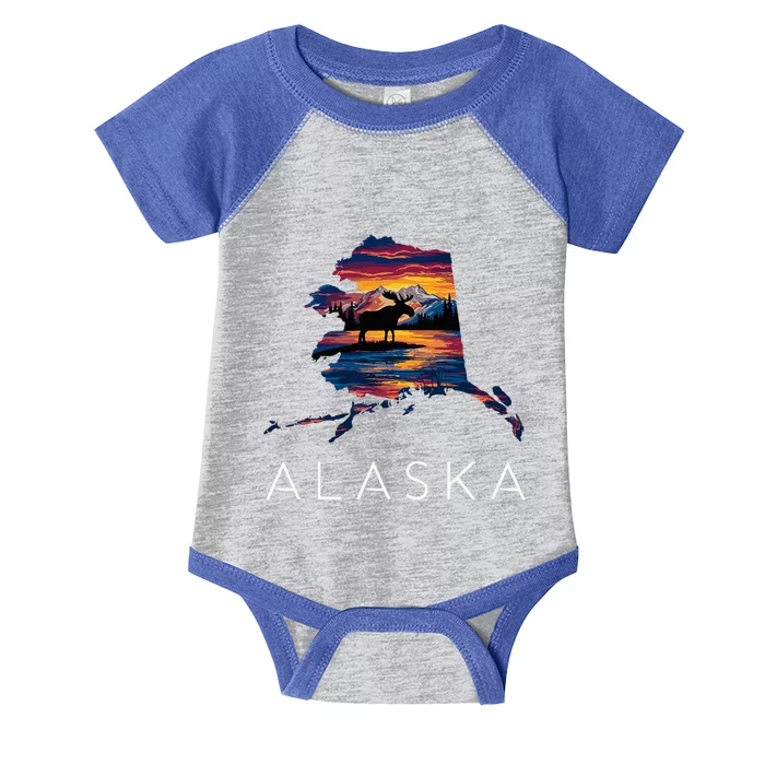 Alaskan Moose Animal Alaska Map Infant Baby Jersey Bodysuit