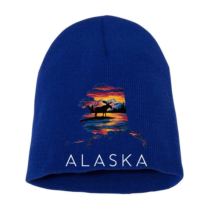 Alaskan Moose Animal Alaska Map Short Acrylic Beanie