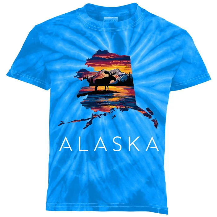 Alaskan Moose Animal Alaska Map Kids Tie-Dye T-Shirt