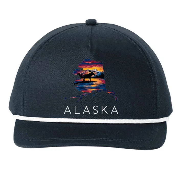 Alaskan Moose Animal Alaska Map Snapback Five-Panel Rope Hat