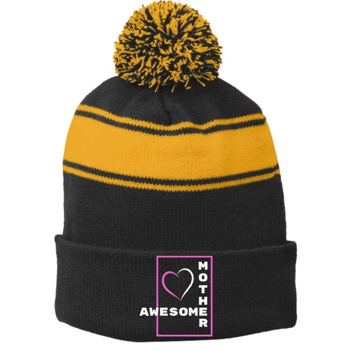 Awesome Mother Stripe Pom Pom Beanie