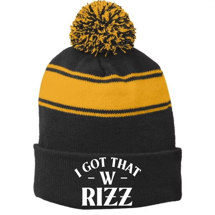 Ask Me About My Rizz I Got That W Rizz Funny Ironic Meme Stripe Pom Pom Beanie