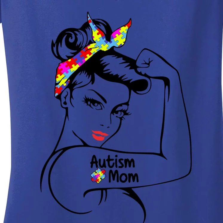 Autism Mom Awareness Strong Mom Strong Autism Awareness Gift Women's V-Neck T-Shirt