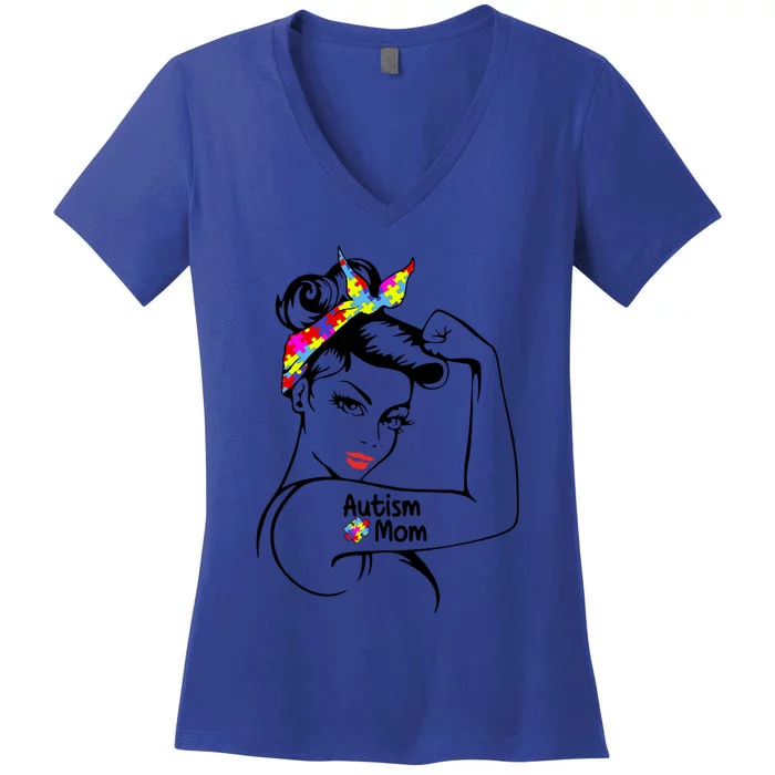 Autism Mom Awareness Strong Mom Strong Autism Awareness Gift Women's V-Neck T-Shirt