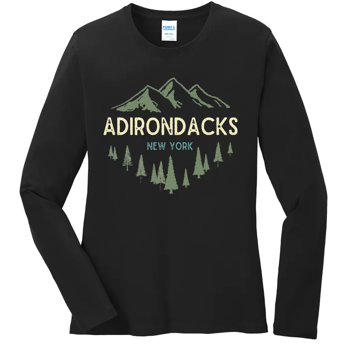 Adirondack Mountains Adirondacks New York Vintage Retro Ladies Long Sleeve Shirt