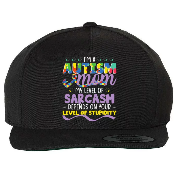 Autism Mom Awareness funny support month Wool Snapback Cap