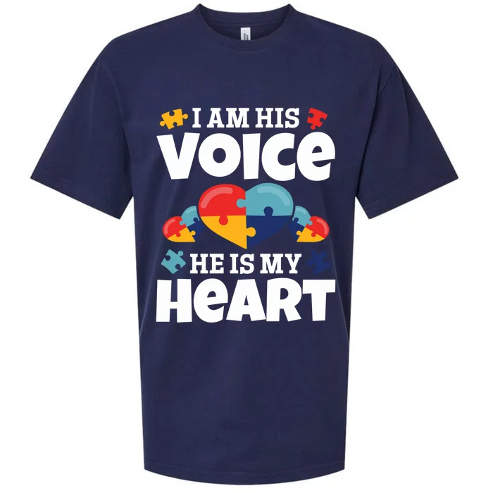 Autism Mama Autism I Am His Voice He Is My Heart Autism Mom Gift Sueded Cloud Jersey T-Shirt