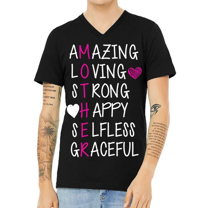 Amazing Loving Strong Happy Mother V-Neck T-Shirt