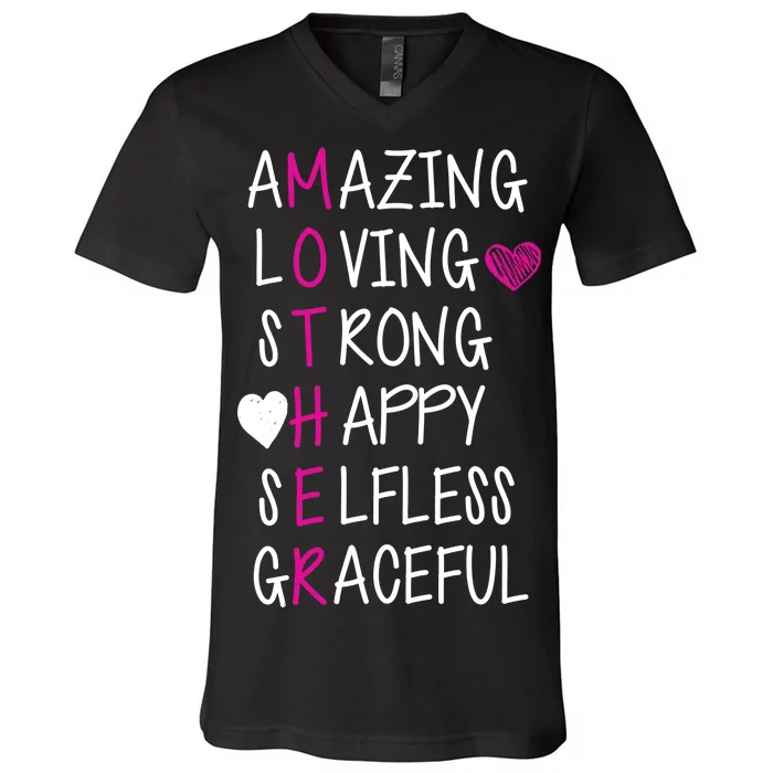 Amazing Loving Strong Happy Mother V-Neck T-Shirt