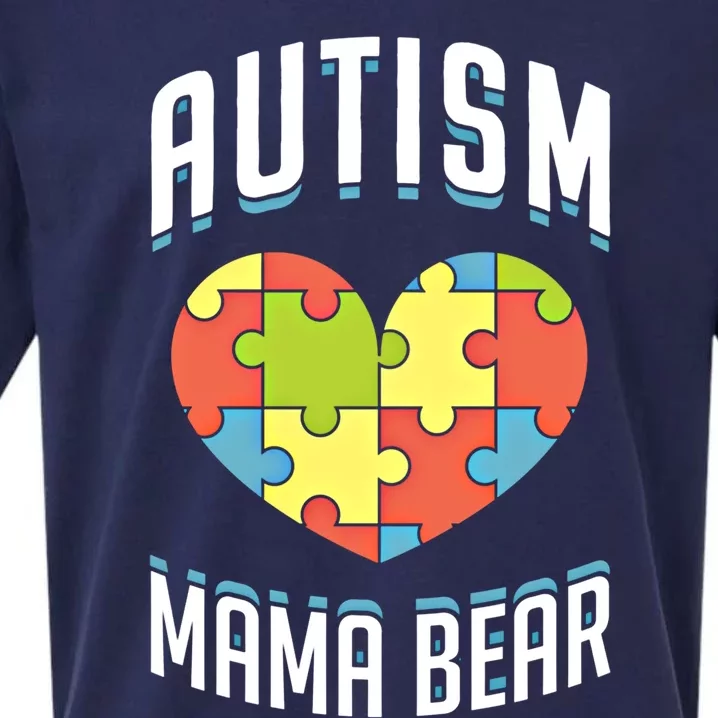 Autism Mama Bear Heart Puzzle Autism Awareness Day Gift Love Gift Sueded Cloud Jersey T-Shirt