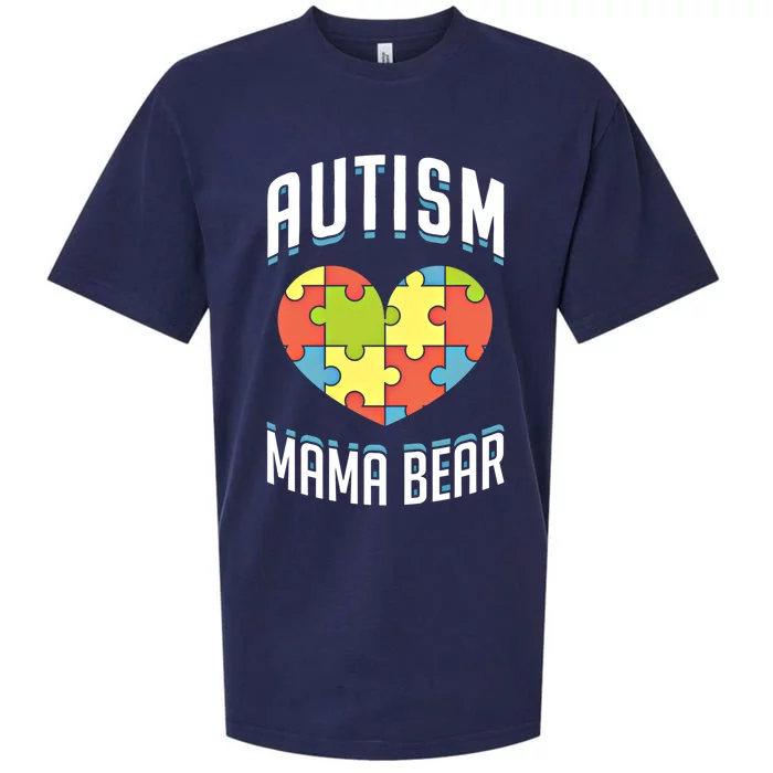 Autism Mama Bear Heart Puzzle Autism Awareness Day Gift Love Gift Sueded Cloud Jersey T-Shirt