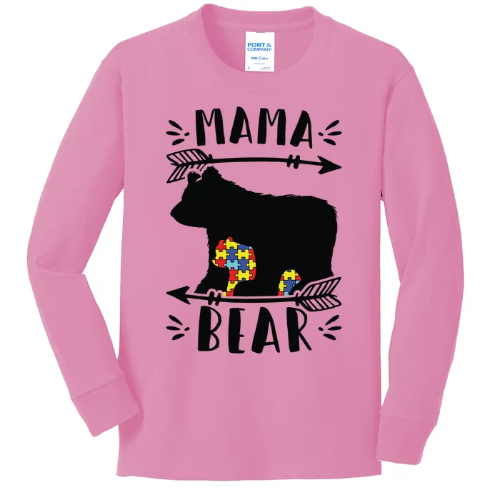 Autism Mama Bear Meaningful Gift Autism Mom Cool Gift Kids Long Sleeve Shirt