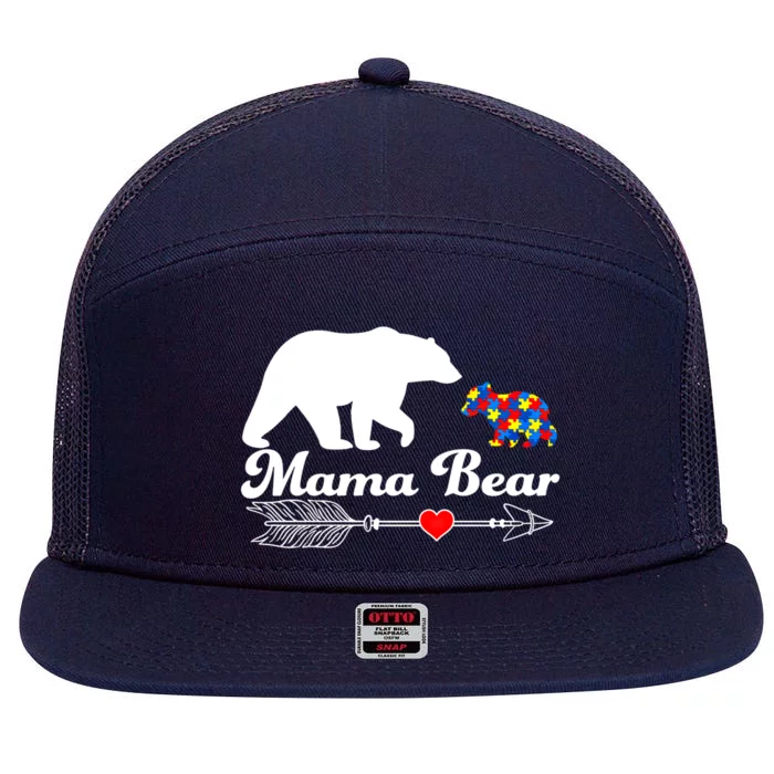 Autism Mama Bear Puzzle Autism Awareness Autistic Support Cool Gift 7 Panel Mesh Trucker Snapback Hat