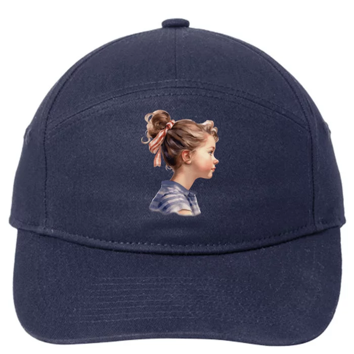 American Messy Bun Girl USA Flag Watercolor 7-Panel Snapback Hat