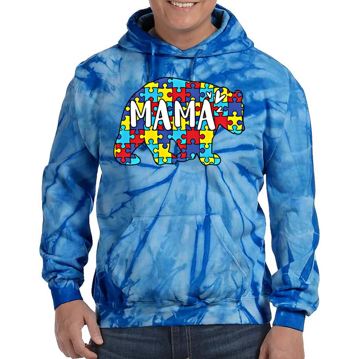 Autism Mama Bear Autism For Mom Mama Bear Puzzle Gift Tie Dye Hoodie