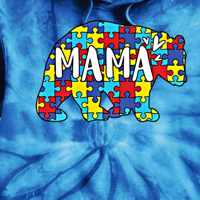 Autism Mama Bear Autism For Mom Mama Bear Puzzle Gift Tie Dye Hoodie