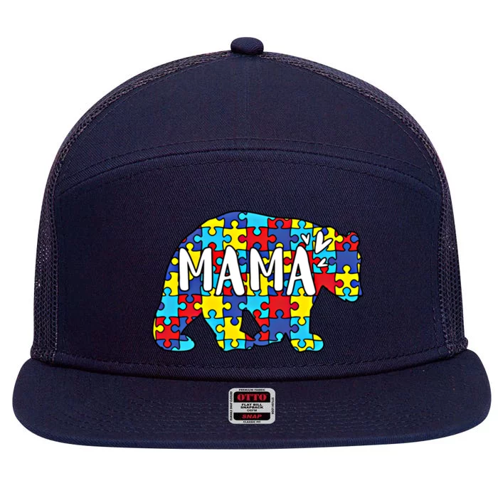 Autism Mama Bear Autism For Mom Mama Bear Puzzle Gift 7 Panel Mesh Trucker Snapback Hat