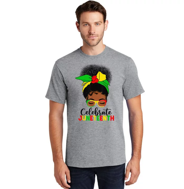 Awesome Messy Bun Celebrate Juneteenth 1865 June 19th Tall T-Shirt