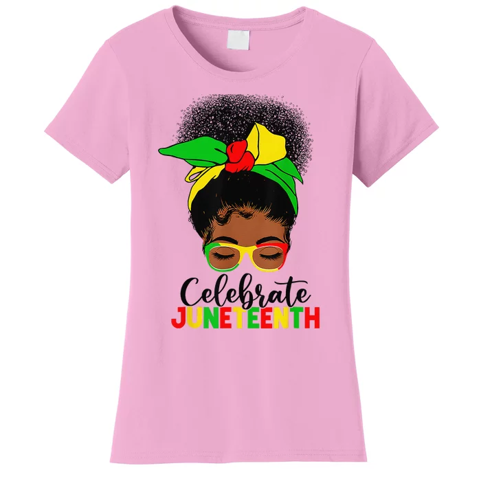 Awesome Messy Bun Celebrate Juneteenth Black History Women Women's T-Shirt