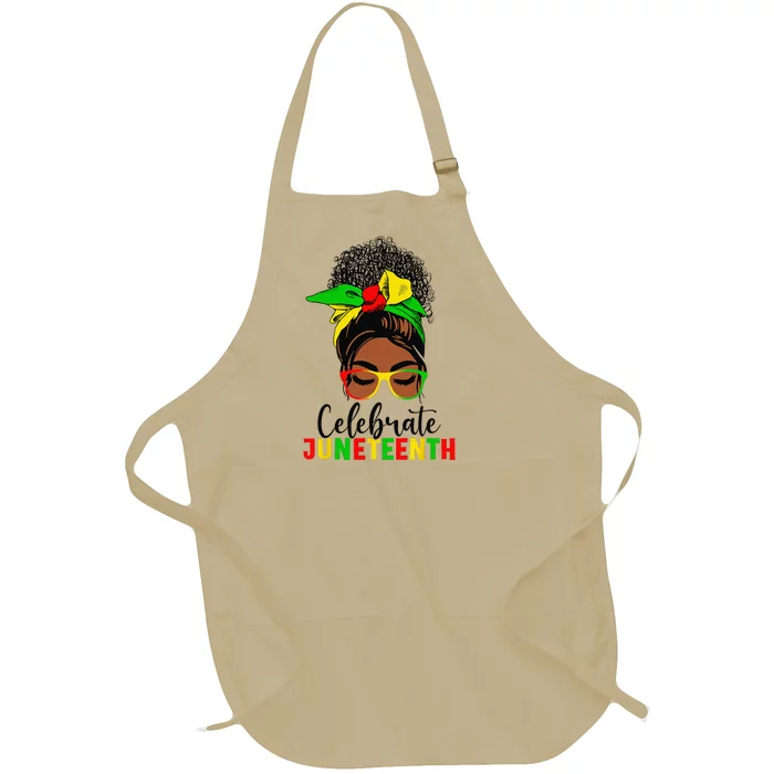 Awesome Messy Bun Juneteenth Celebrate 1865 June 19th Full-Length Apron With Pocket