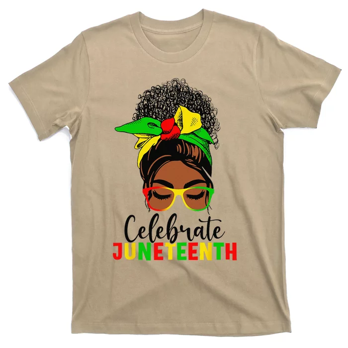 Awesome Messy Bun Juneteenth Celebrate 1865 June 19th T-Shirt