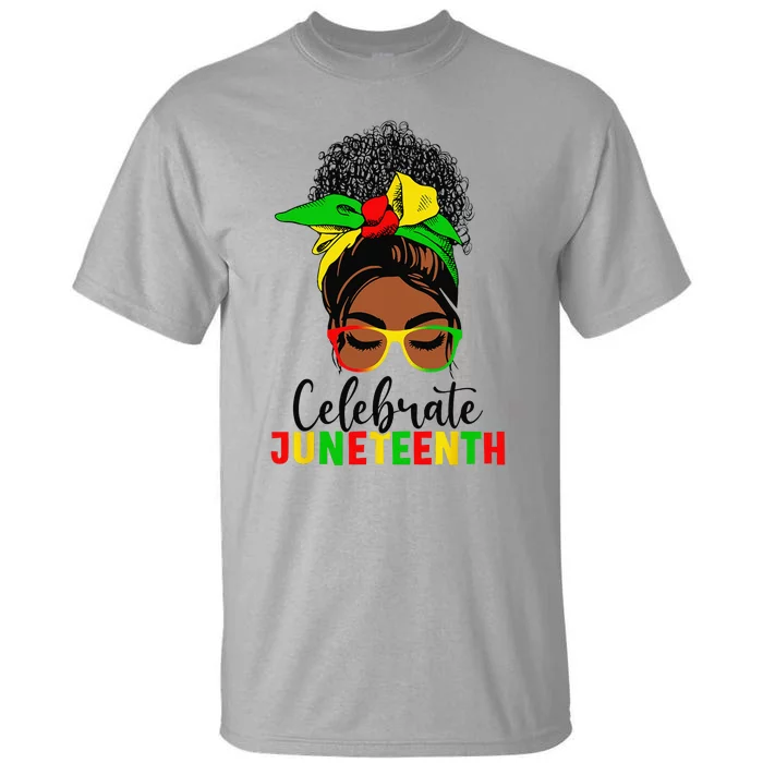 Awesome Messy Bun Juneteenth Celebrate 1865 June 19th Tall T-Shirt