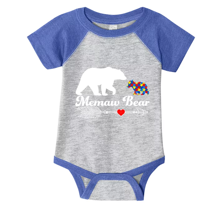 Autism Memaw Bear Puzzle Autism Awareness Autistic Support Funny Gift Infant Baby Jersey Bodysuit