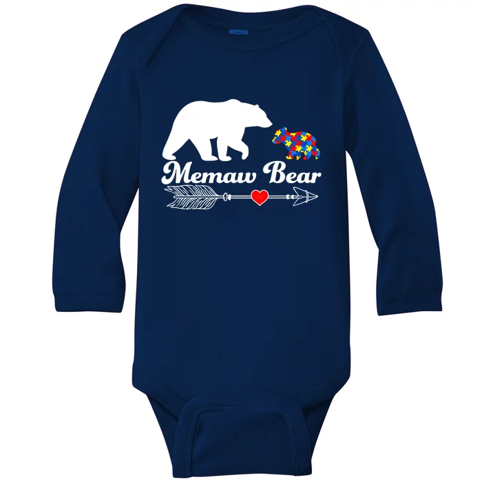 Autism Memaw Bear Puzzle Autism Awareness Autistic Support Funny Gift Baby Long Sleeve Bodysuit