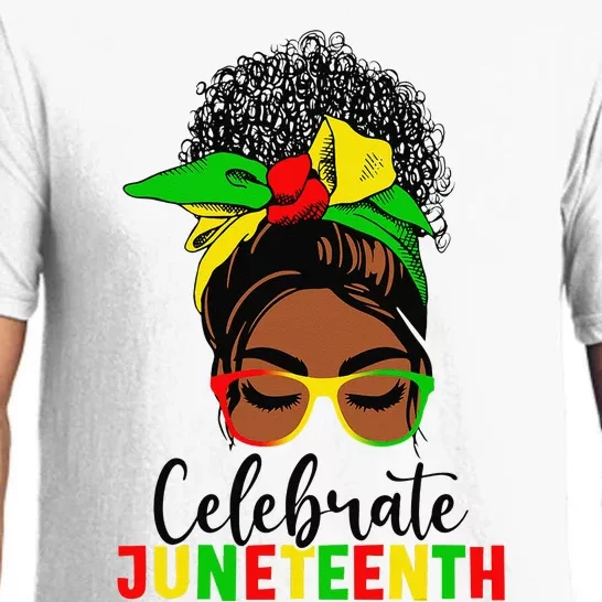 Awesome Messy Bun Juneteenth Celebrate 1865 June 19th Pajama Set