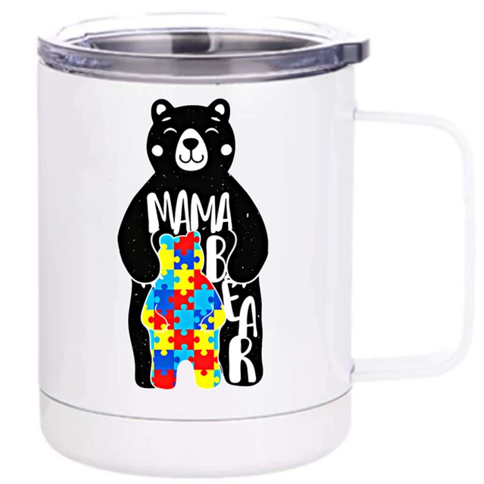 Autism Mama Bear Autism Awareness Gift Front & Back 12oz Stainless Steel Tumbler Cup