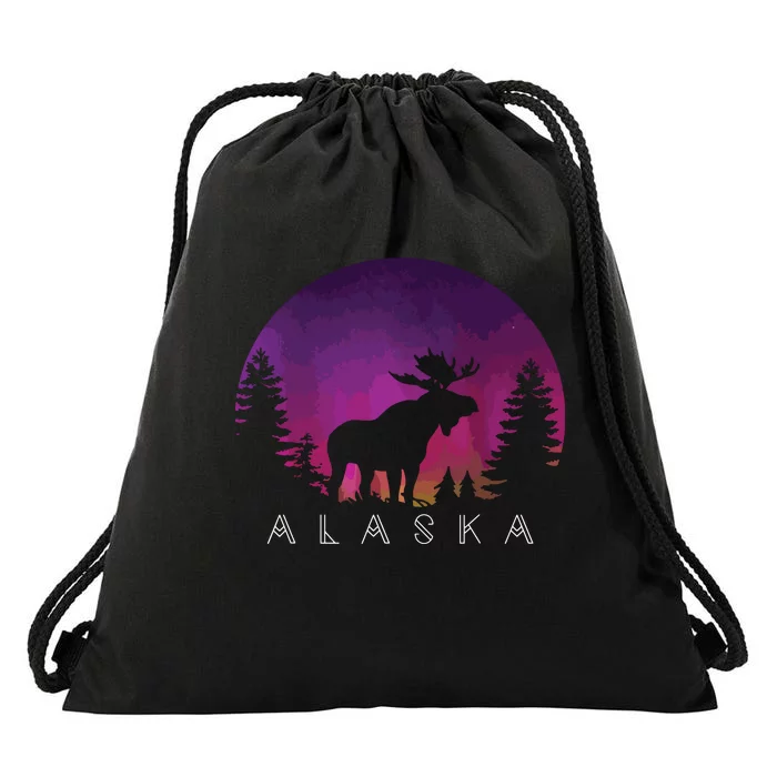 Alaska Moose Borealis Alaskan Landscape Drawstring Bag