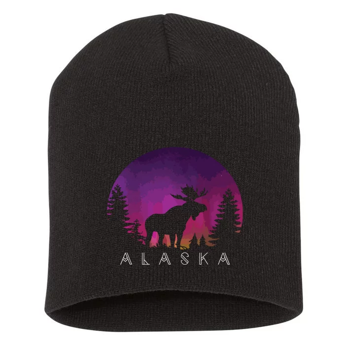 Alaska Moose Borealis Alaskan Landscape Short Acrylic Beanie