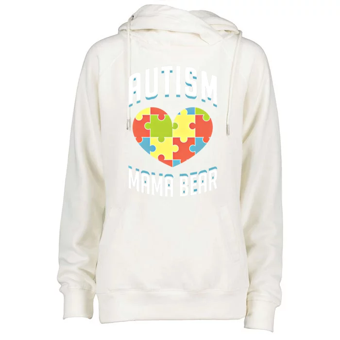 Autism Mama Bear Heart Puzzle Cute Autism Awareness Gift Womens Funnel Neck Pullover Hood