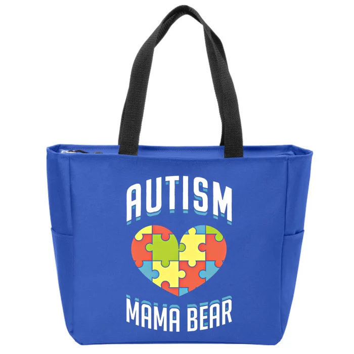 Autism Mama Bear Heart Puzzle Cute Autism Awareness Gift Zip Tote Bag