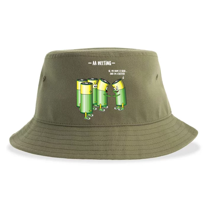 Aa Meeting Battery Alcohol Addict Beer Wine Funny Gift Sustainable Bucket Hat