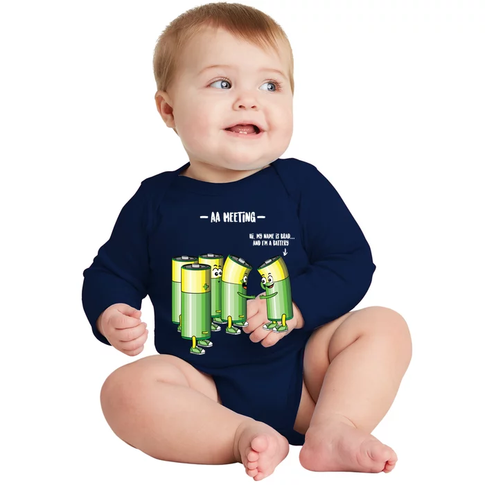 Aa Meeting Battery Alcohol Addict Beer Wine Funny Gift Baby Long Sleeve Bodysuit