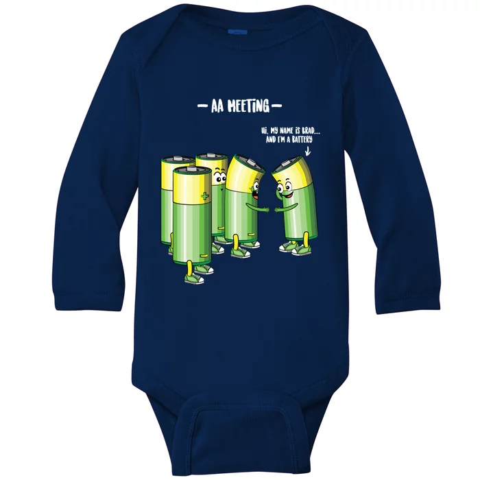 Aa Meeting Battery Alcohol Addict Beer Wine Funny Gift Baby Long Sleeve Bodysuit