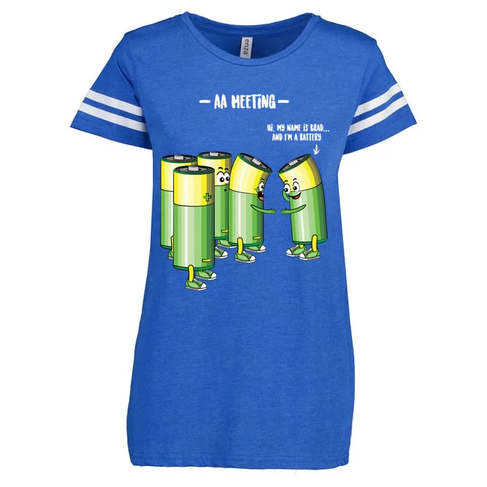 Aa Meeting Battery Alcohol Addict Beer Wine Funny Gift Enza Ladies Jersey Football T-Shirt