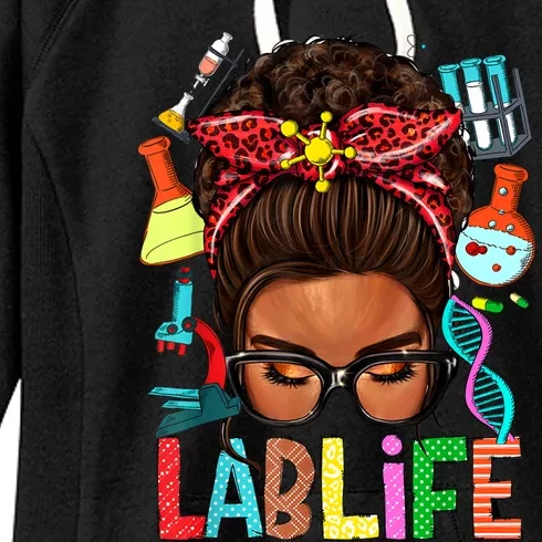 Afro Messy Bun Laboratory Life Lab Week 2024 Lab Technician Women's Fleece Hoodie