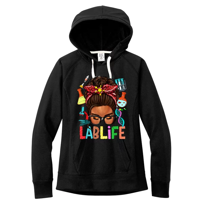 Afro Messy Bun Laboratory Life Lab Week 2024 Lab Technician Women's Fleece Hoodie