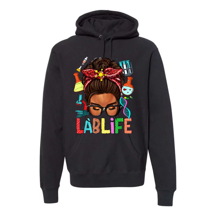 Afro Messy Bun Laboratory Life Lab Week 2024 Lab Technician Premium Hoodie