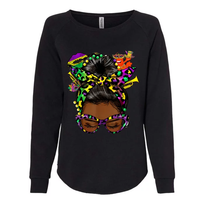 Afro Messy Bun Happy Mardi Gras Black Women Carnival Womens California Wash Sweatshirt