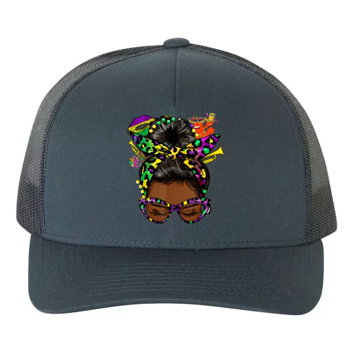 Afro Messy Bun Happy Mardi Gras Black Women Carnival Yupoong Adult 5-Panel Trucker Hat