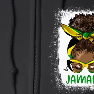 Afro Messy Bun Jamaica Flag Jamaican Girl Black Woman Full Zip Hoodie