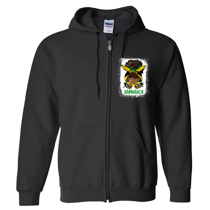 Afro Messy Bun Jamaica Flag Jamaican Girl Black Woman Full Zip Hoodie